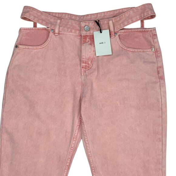 Ragged Priest Milk It Mia Baby Jean 32 Pink Flare Leg Cut Out Waist High Rise - Picture 8 of 12